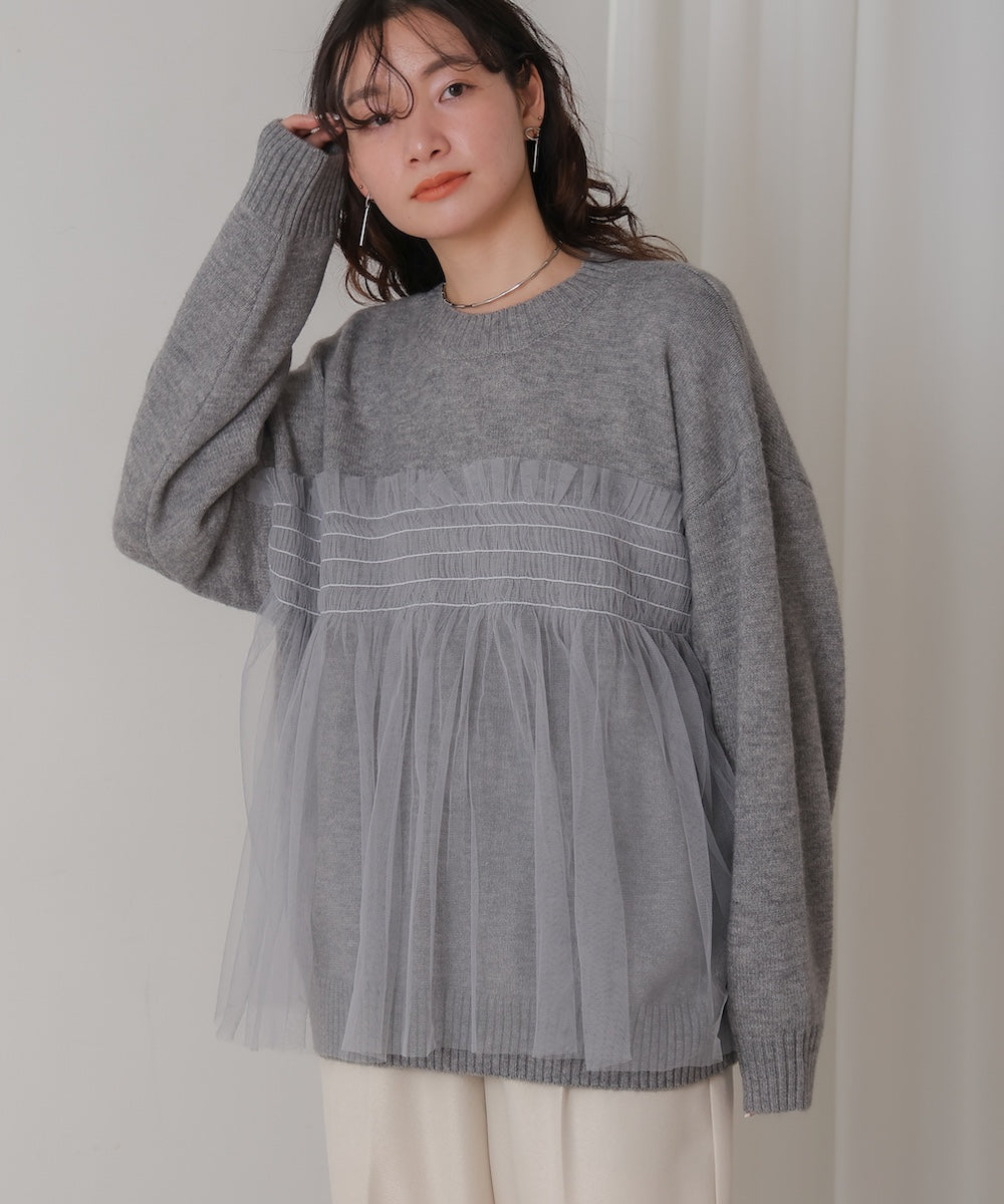チュールドッキングニットプルオーバー