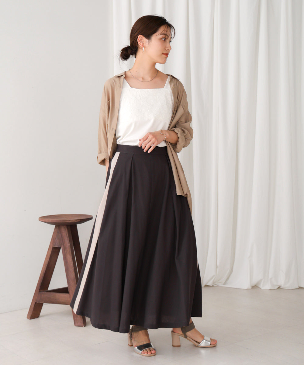 綿麻バイカラーテープスカート