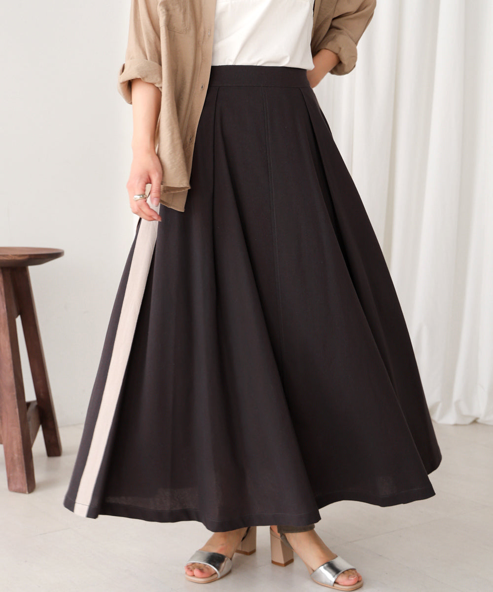 綿麻バイカラーテープスカート