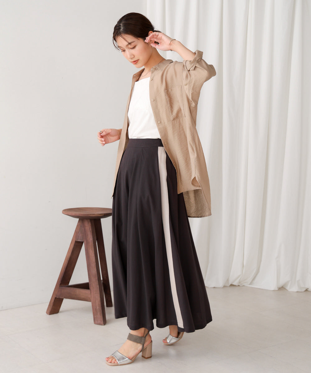 綿麻バイカラーテープスカート