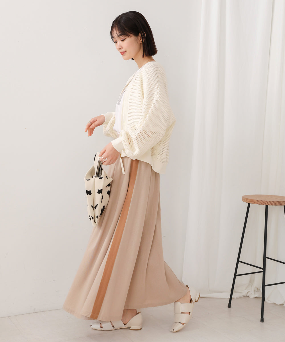 綿麻バイカラーテープスカート