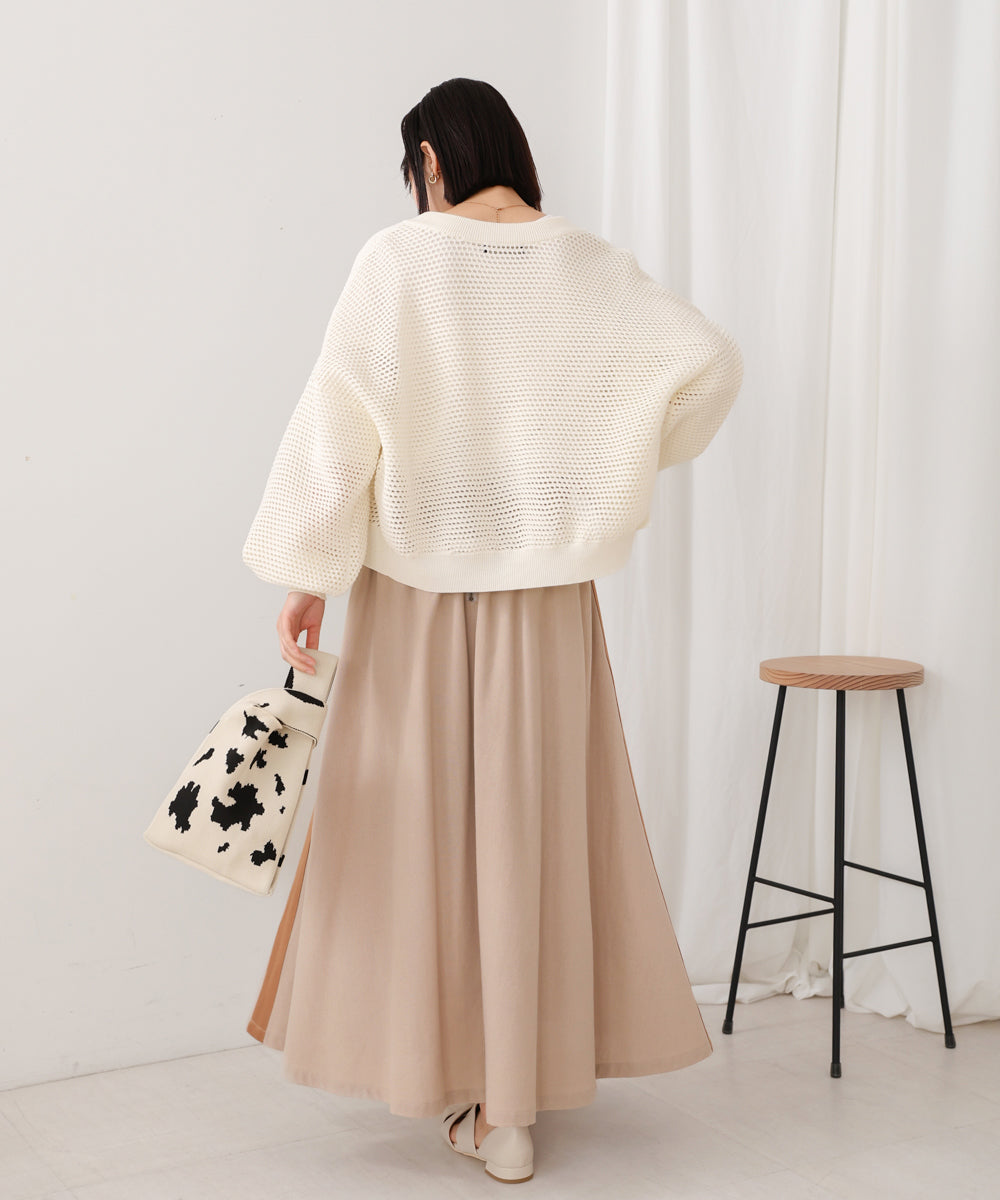 綿麻バイカラーテープスカート