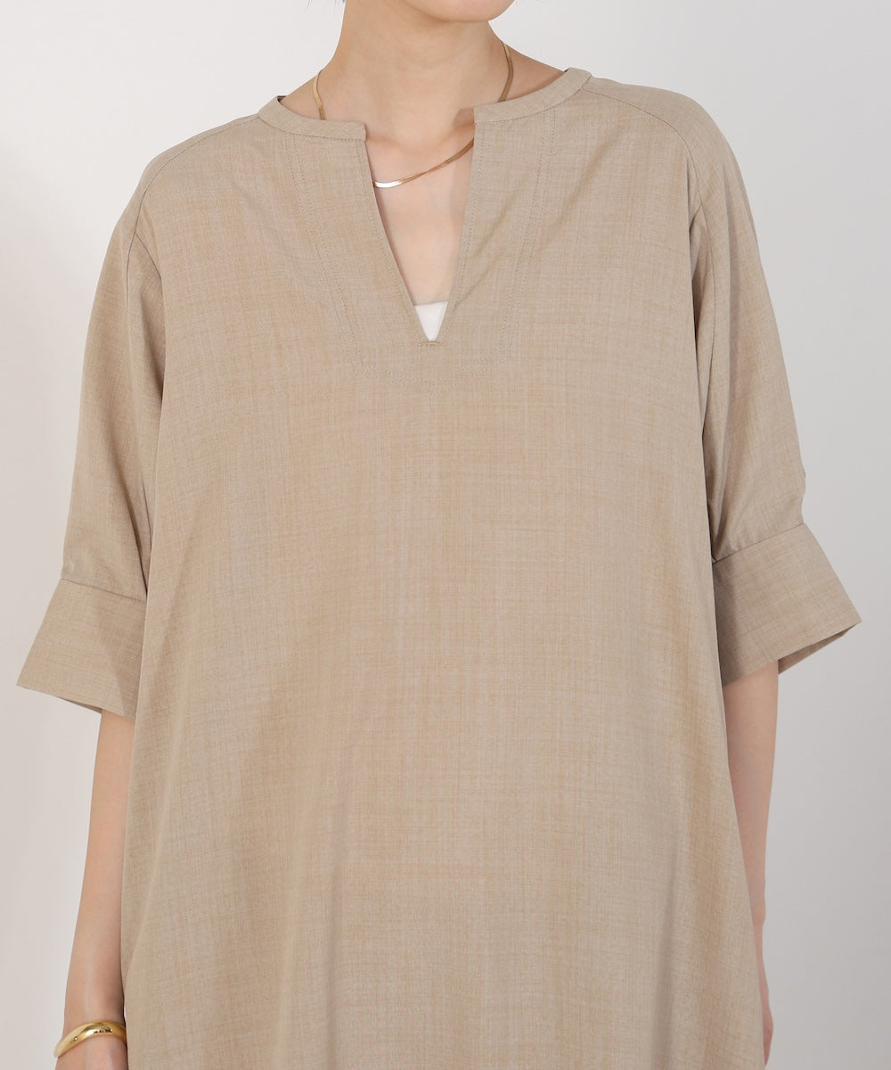 【WEB限定】麻ライクキーネックワンピース