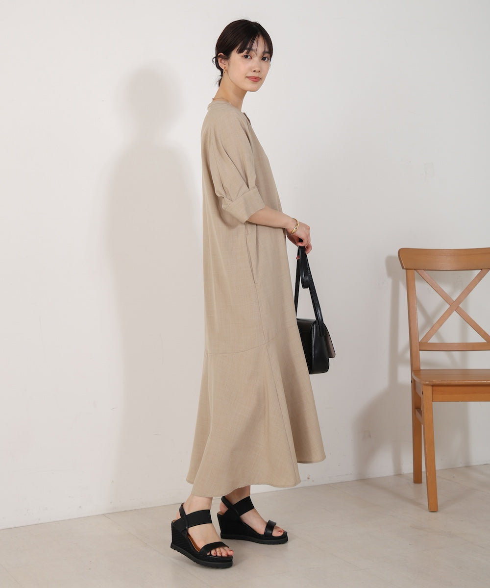 【WEB限定】麻ライクキーネックワンピース