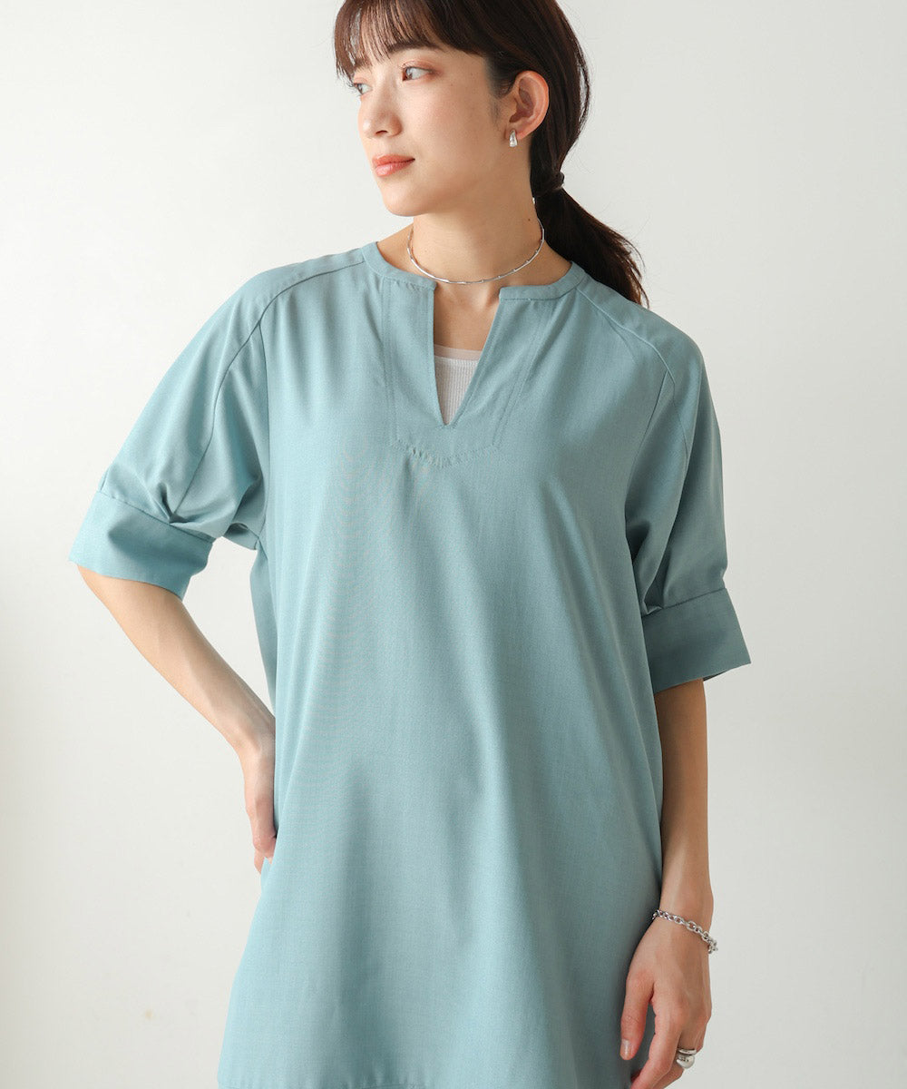 【WEB限定】麻ライクキーネックワンピース