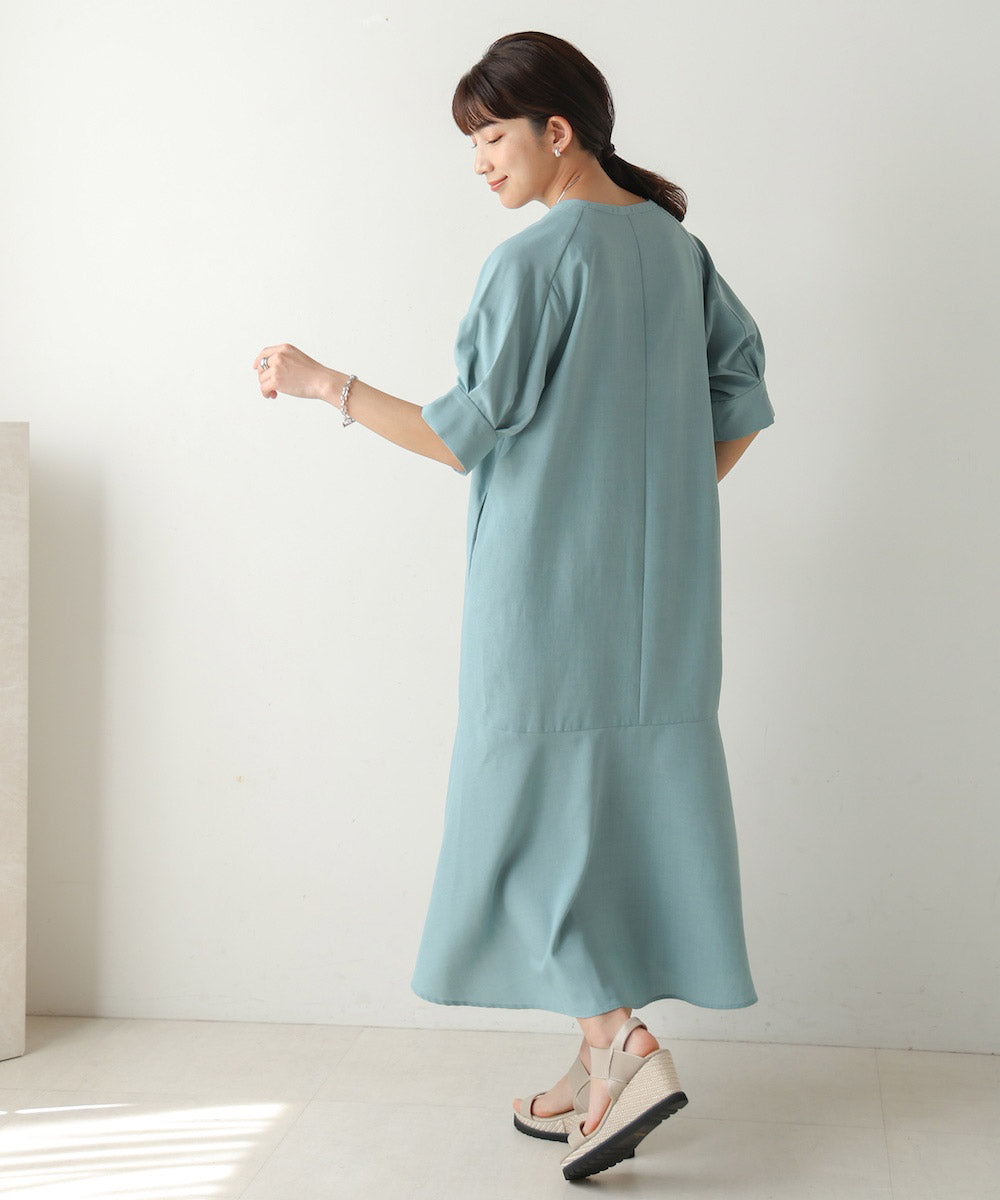 【WEB限定】麻ライクキーネックワンピース