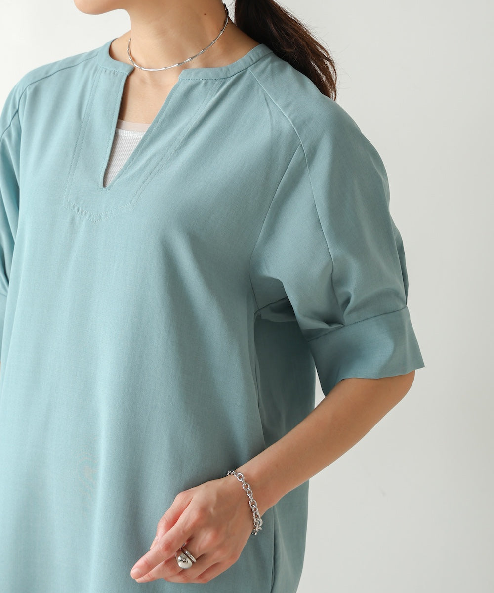 【WEB限定】麻ライクキーネックワンピース