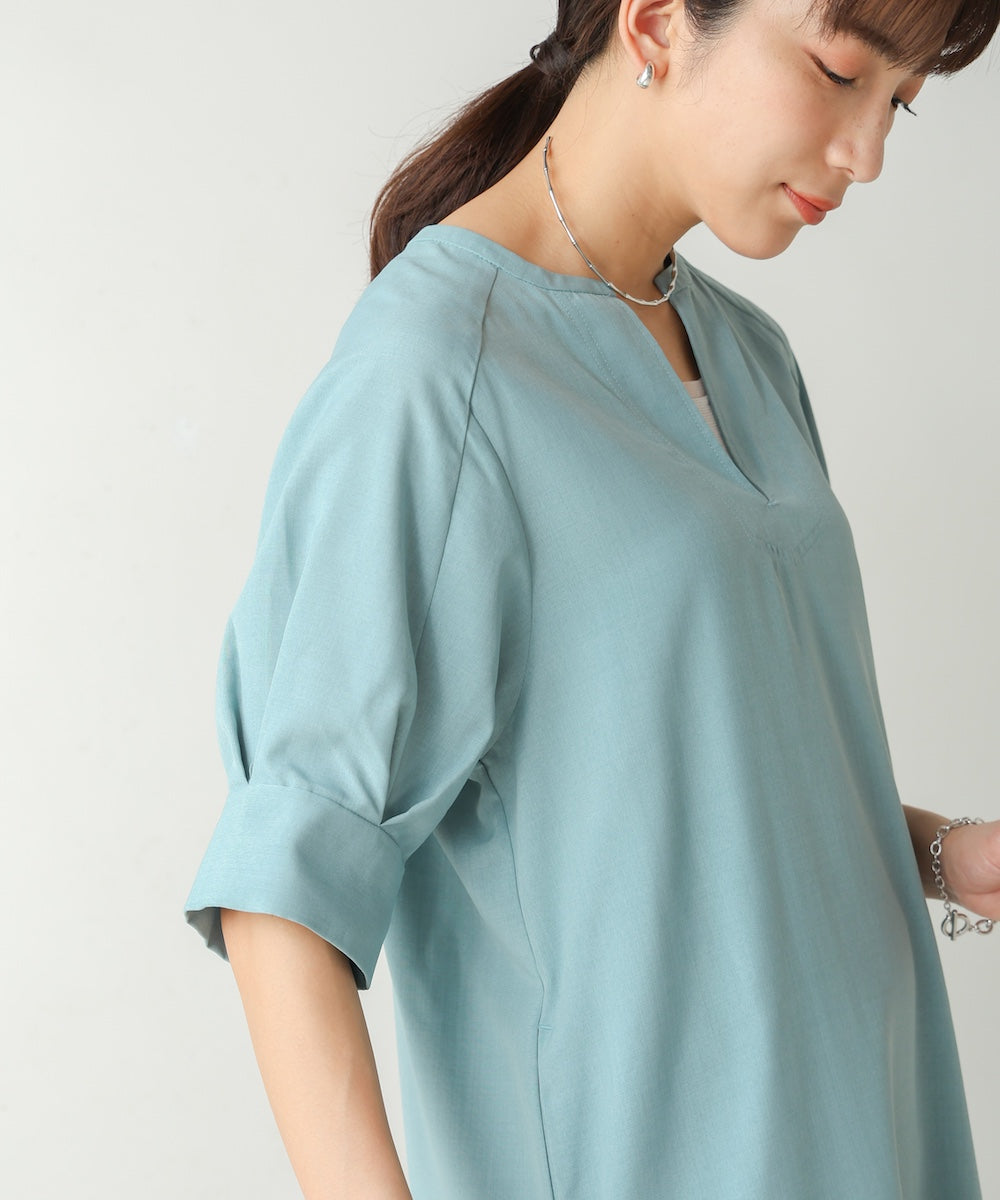 【WEB限定】麻ライクキーネックワンピース