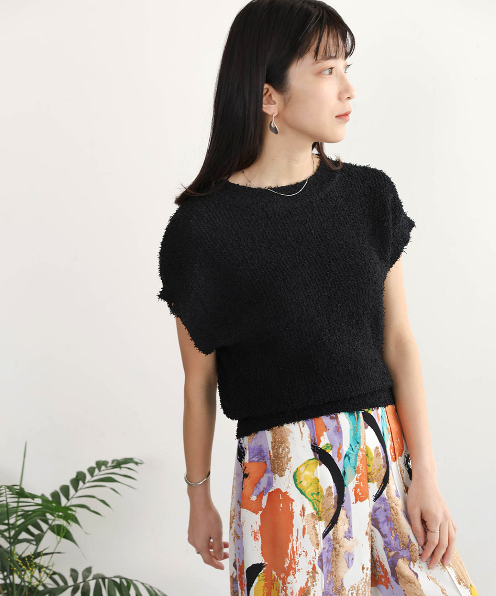 ロングパイルヤーンショートスリーブプル