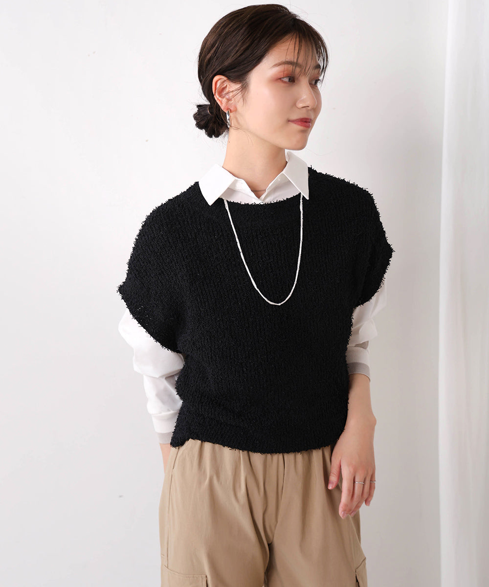 ロングパイルヤーンショートスリーブプル