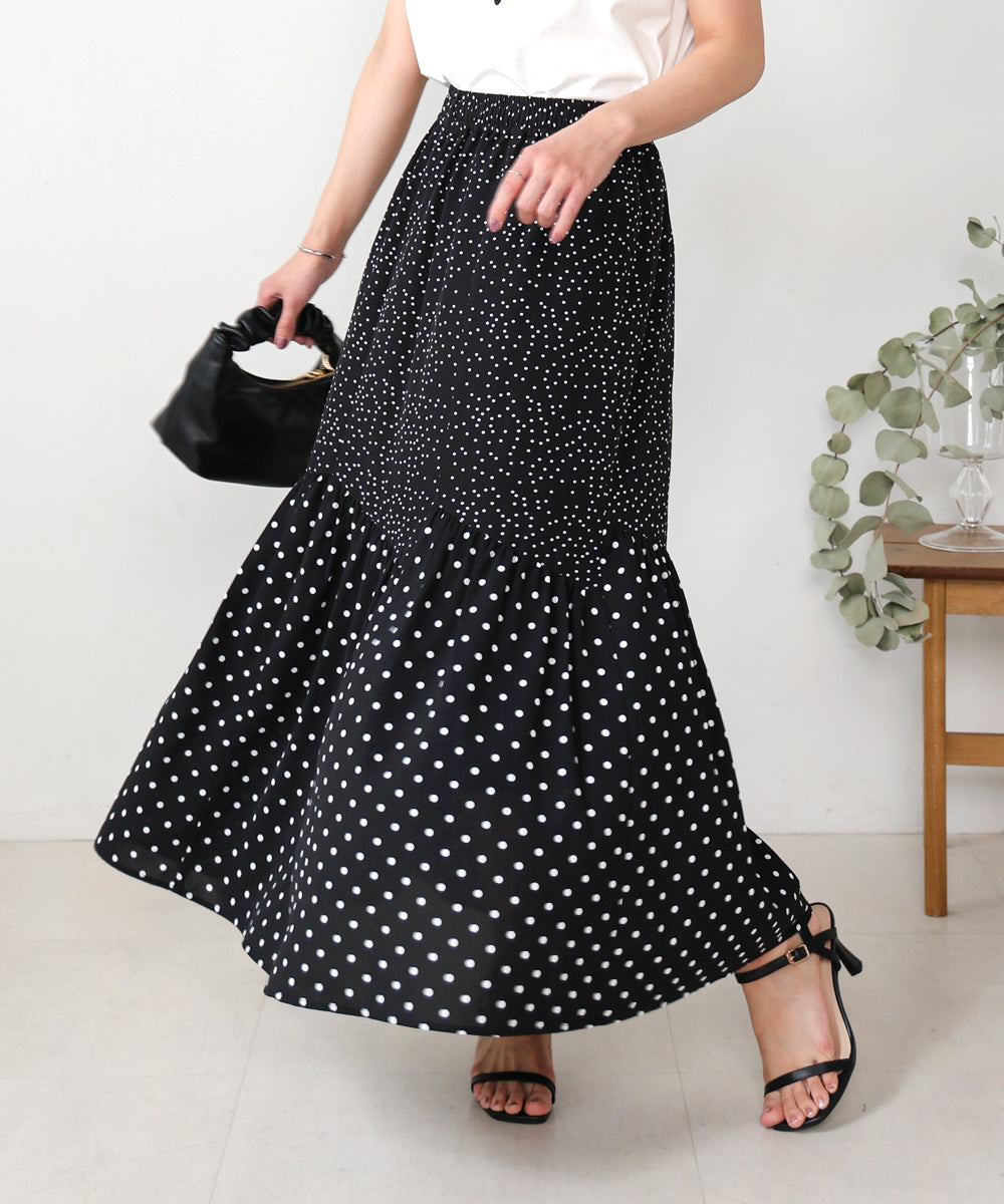 【WEB限定】ドットコンビギャザースカート