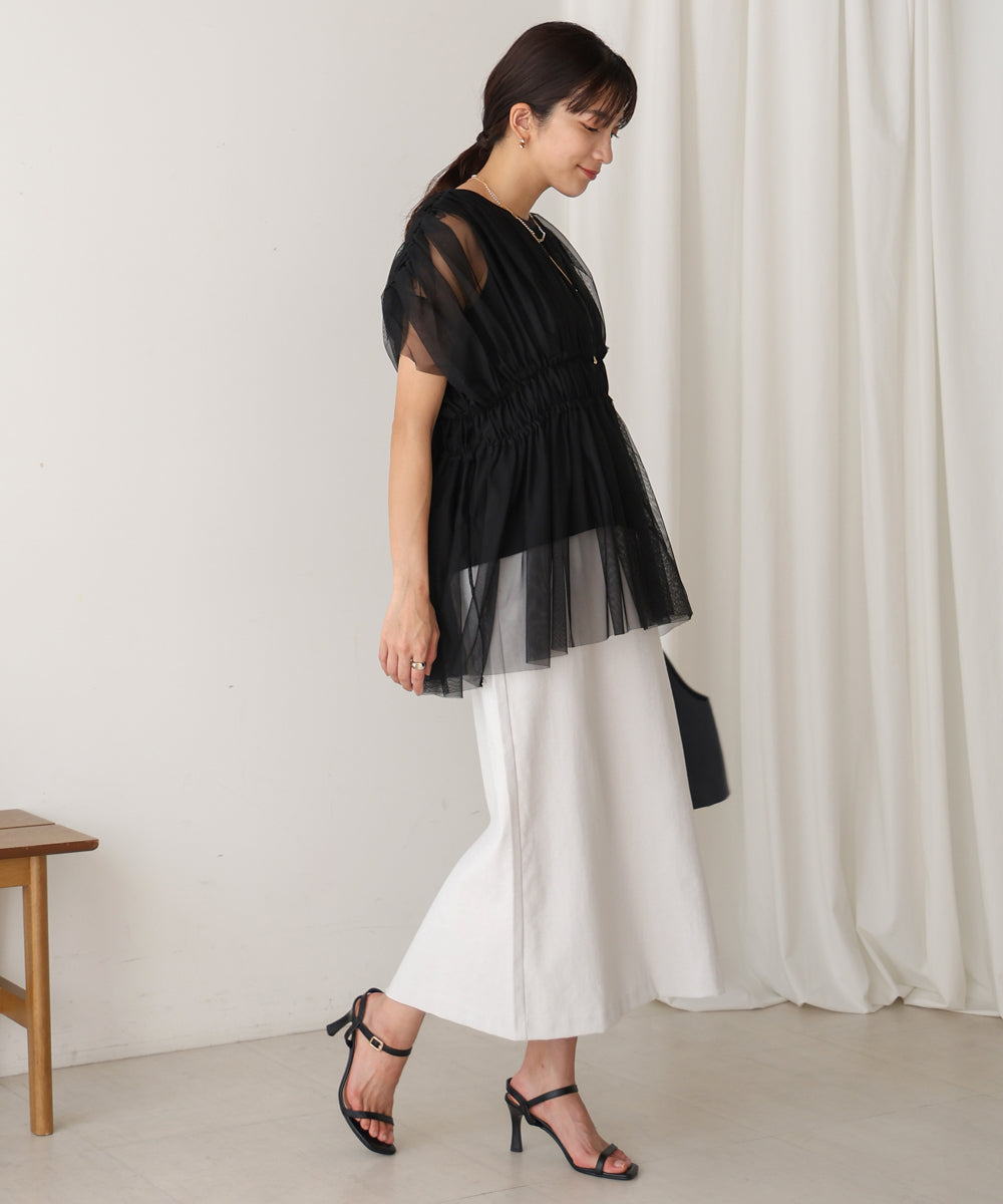 【WEB限定】チュールドッッキングギャザーブラウス