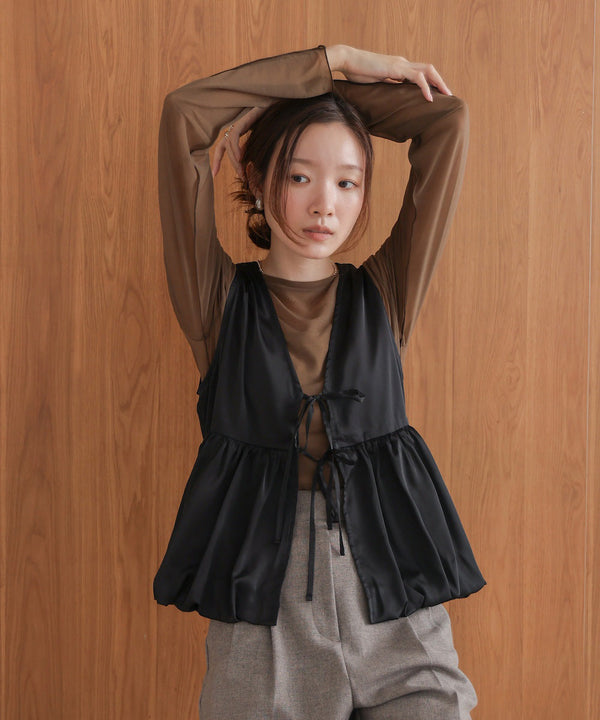 【前後2WAY】サテンペプラムバルーンベスト