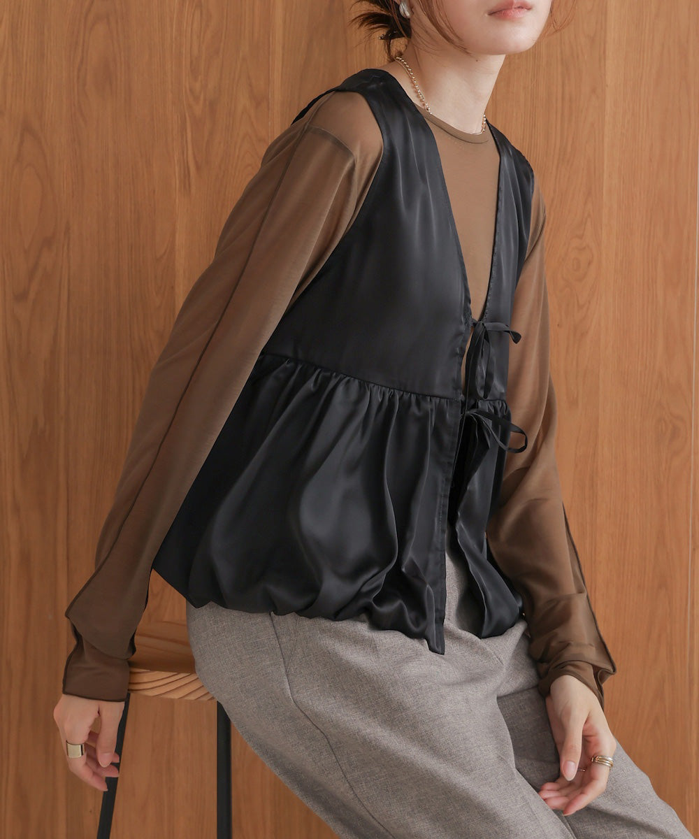 【前後2WAY】サテンペプラムバルーンベスト