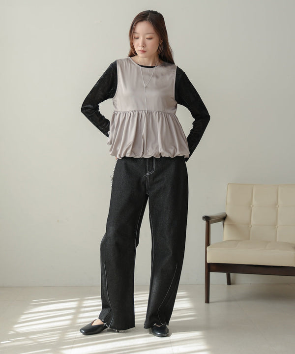 【前後2WAY】サテンペプラムバルーンベスト