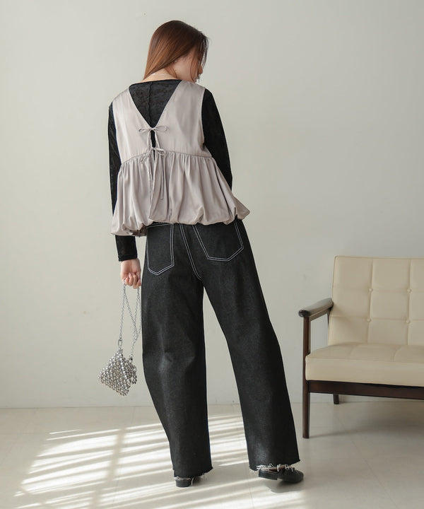 【前後2WAY】サテンペプラムバルーンベスト