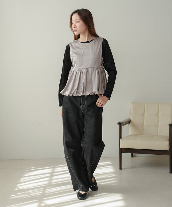 【前後2WAY】サテンペプラムバルーンベスト