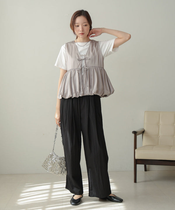 【前後2WAY】サテンペプラムバルーンベスト