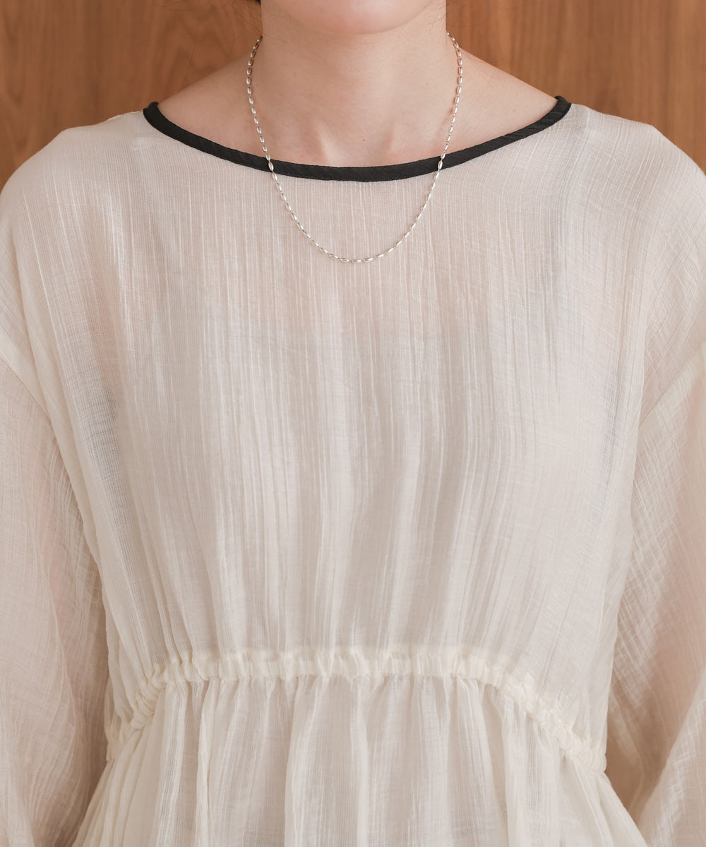 袖パイピング楊柳ブラウス