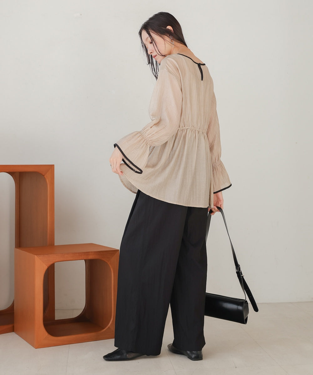 袖パイピング楊柳ブラウス