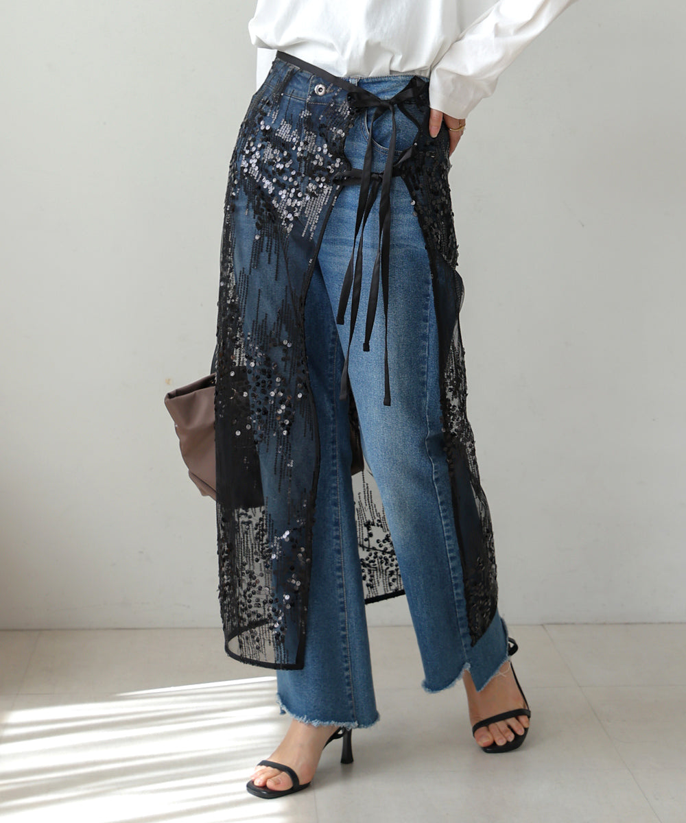 WEB限定】スパンコールレース巻きスカート 