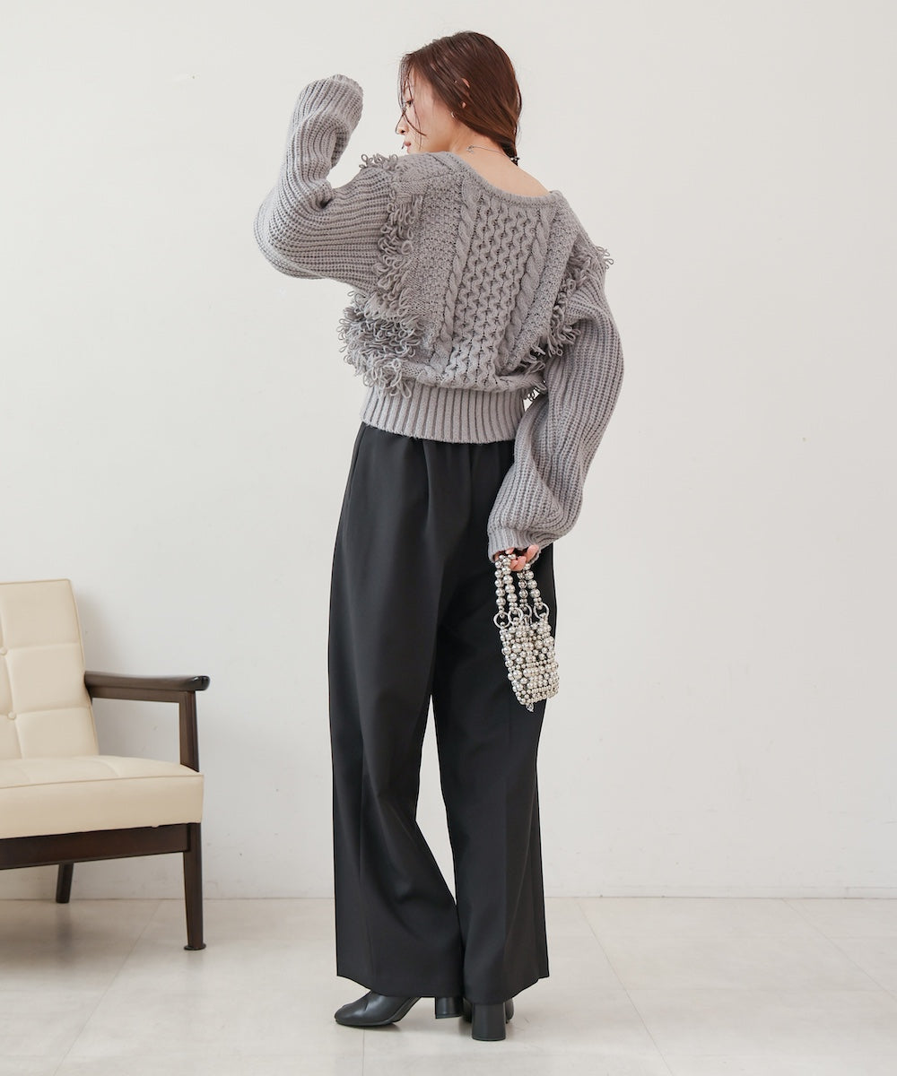 フリンジバルキーニットトップス