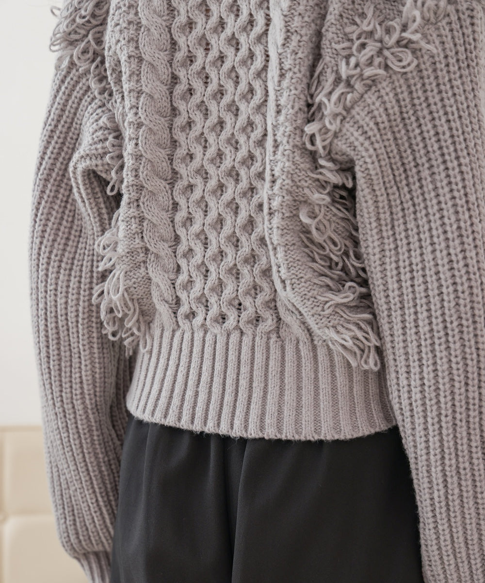 フリンジバルキーニットトップス