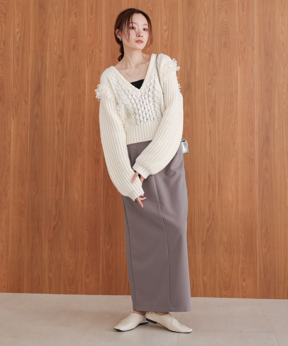 フリンジバルキーニットトップス