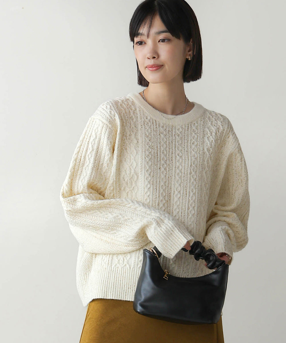 箔プリントスリットネックニットプル