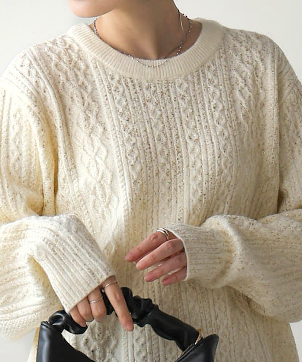 箔プリントスリットネックニットプル