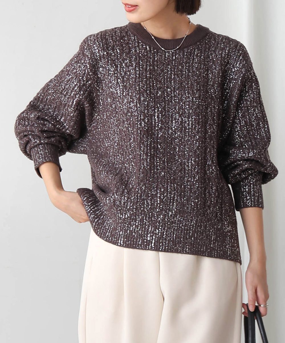 箔プリントスリットネックニットプル