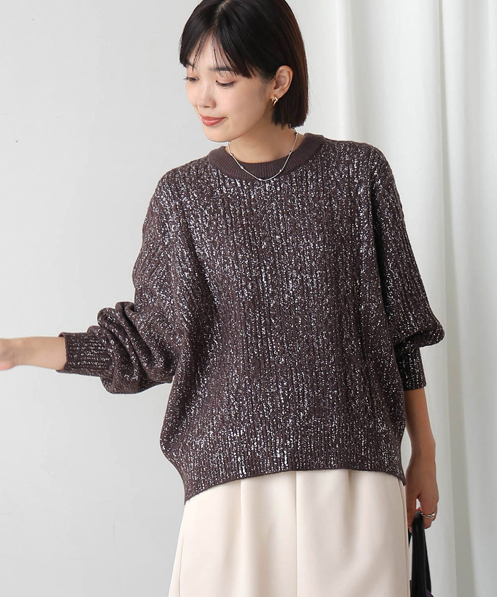 箔プリントスリットネックニットプル