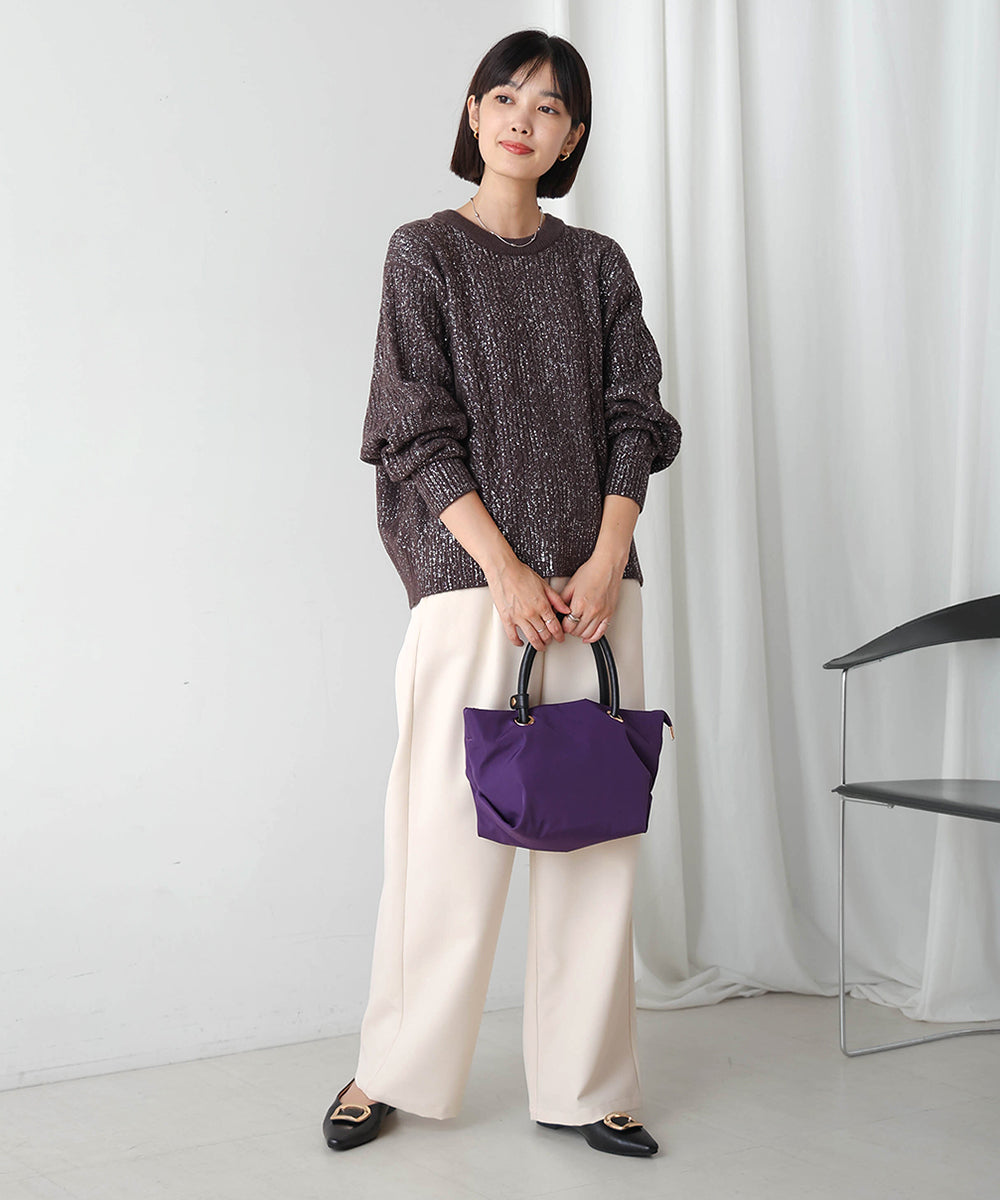 箔プリントスリットネックニットプル