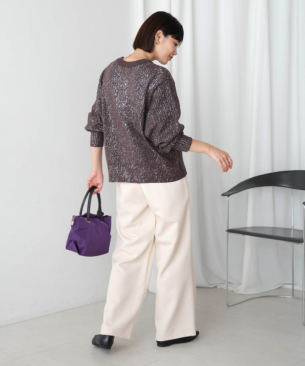 箔プリントスリットネックニットプル