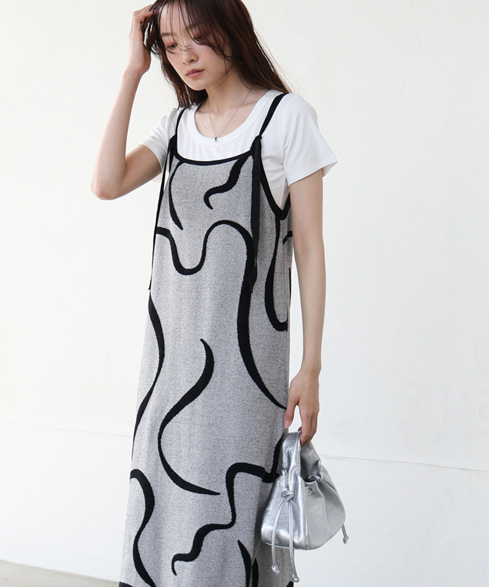 アートライン配色キャミワンピース
