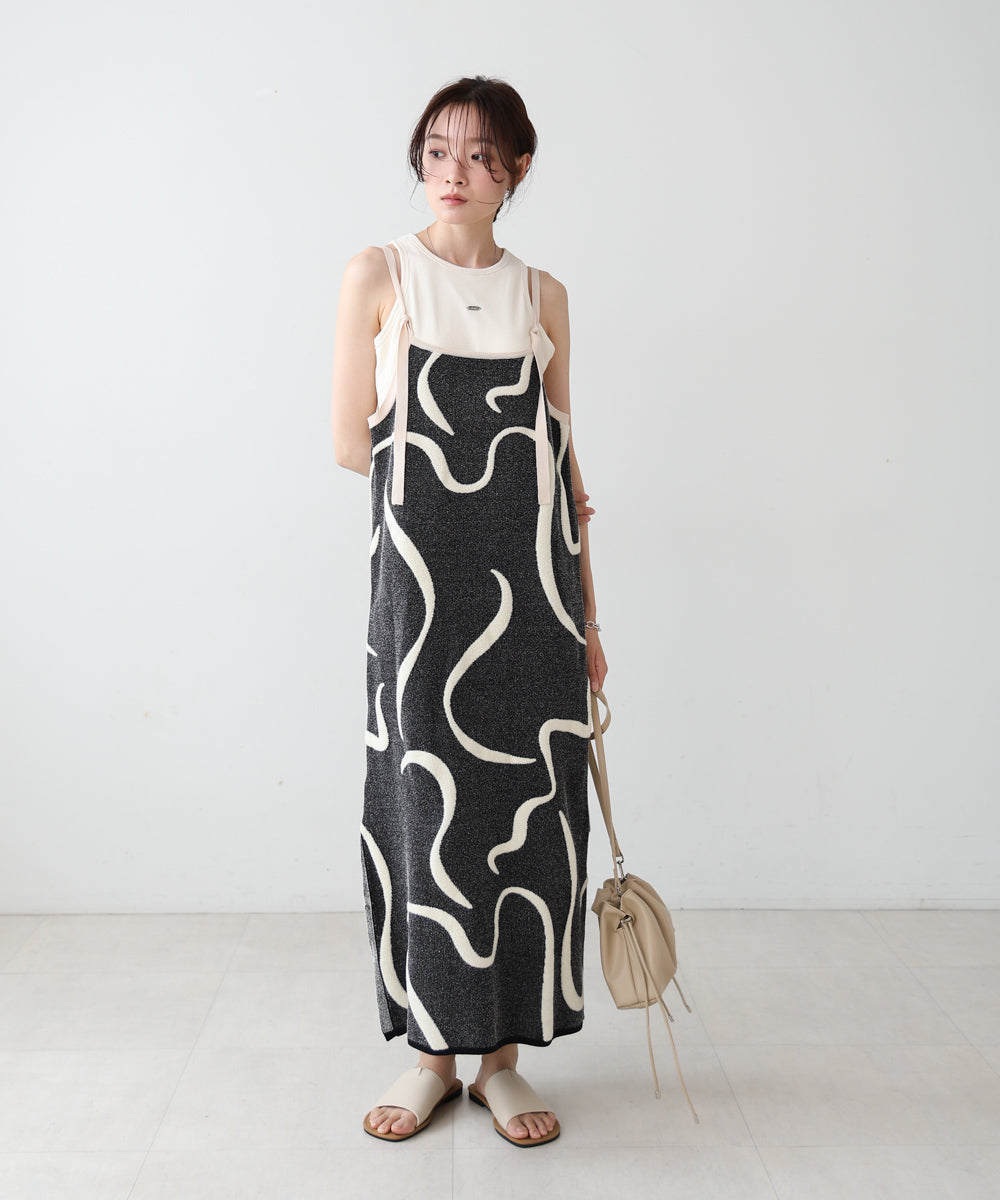 アートライン配色キャミワンピース