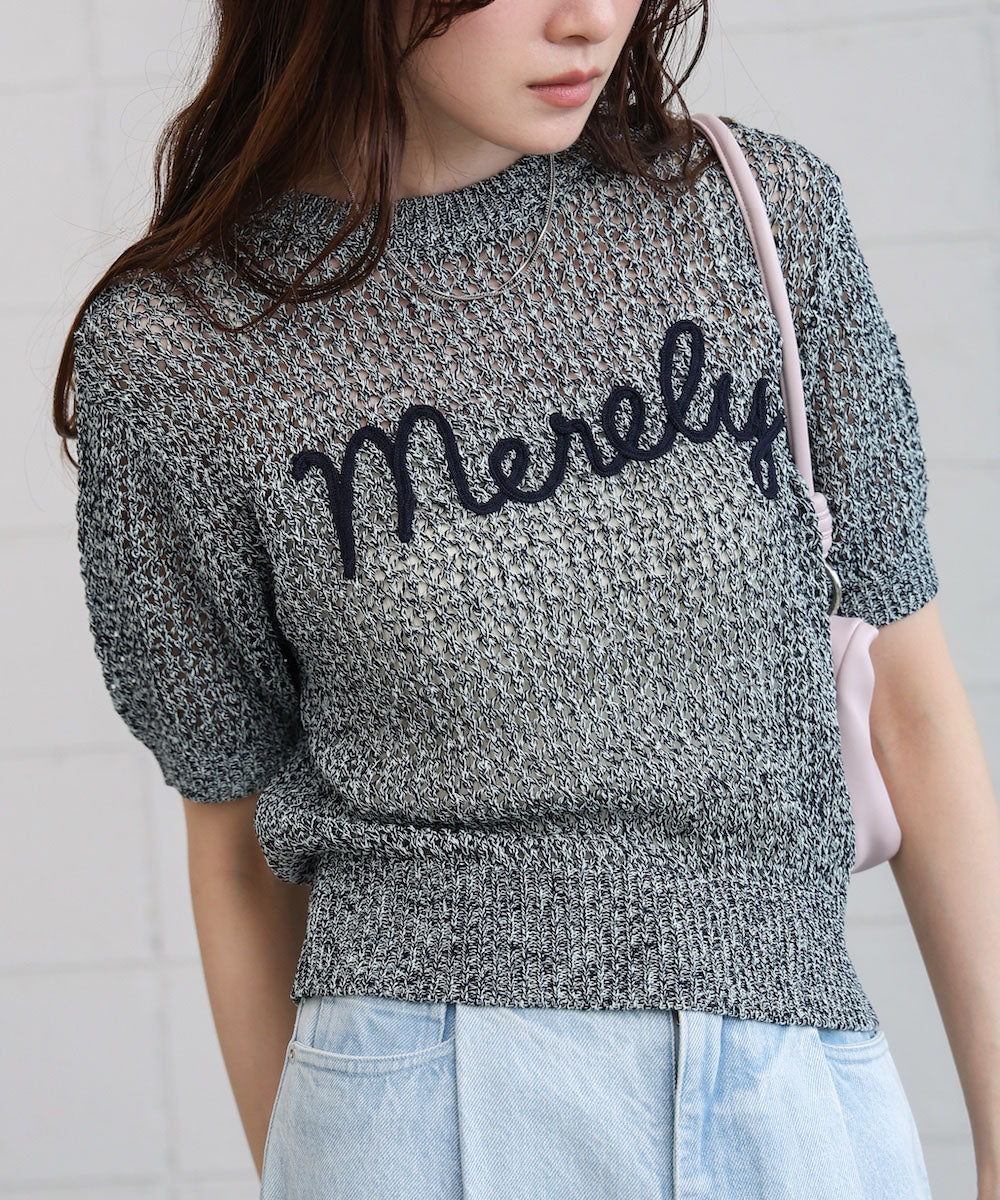 コード刺繍ロゴ入り麻タッチプルオーバー