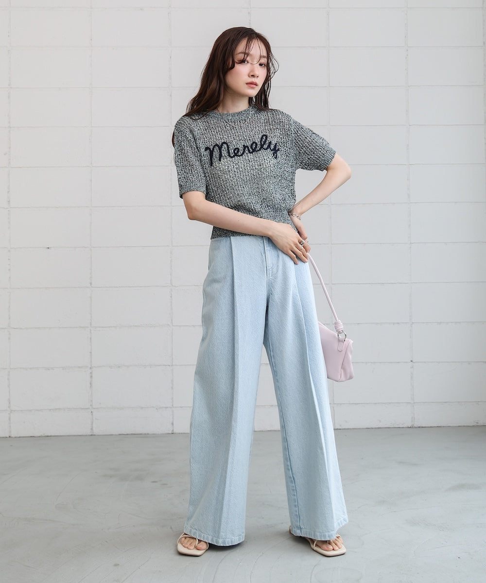 コード刺繍ロゴ入り麻タッチプルオーバー