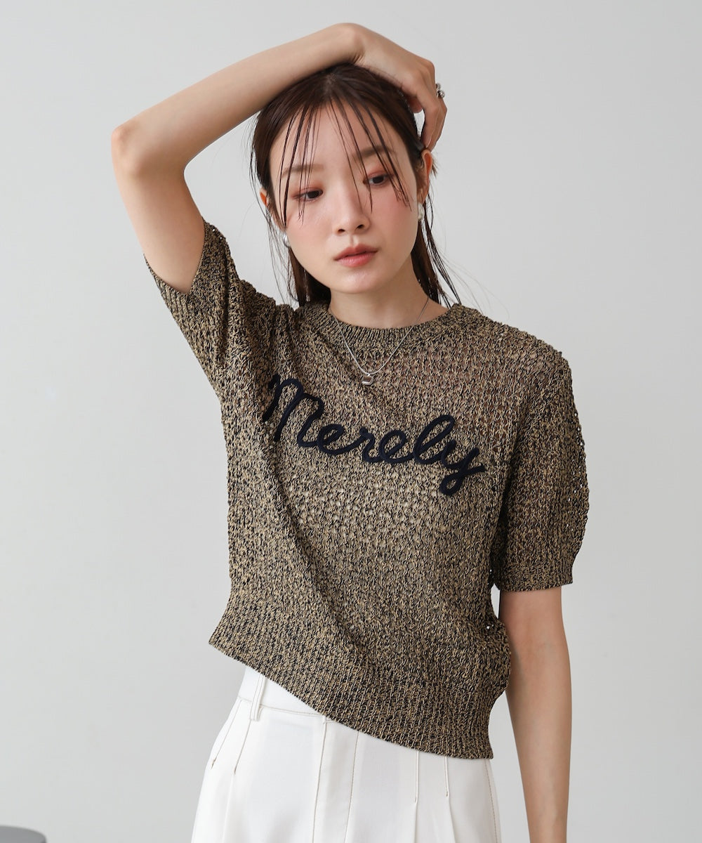 コード刺繍ロゴ入り麻タッチプルオーバー