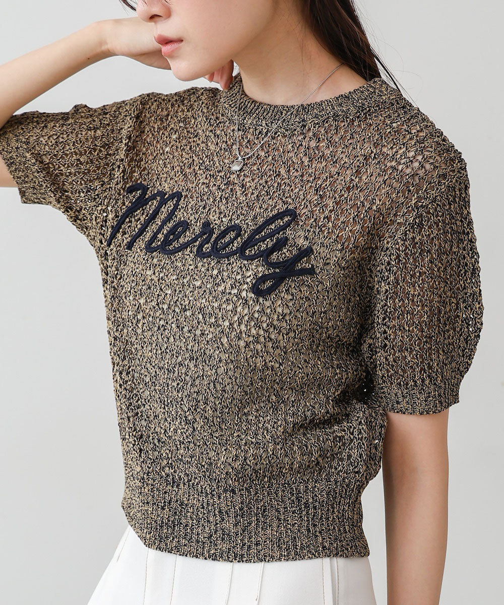 コード刺繍ロゴ入り麻タッチプルオーバー