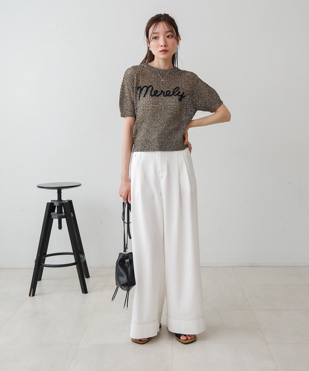 コード刺繍ロゴ入り麻タッチプルオーバー