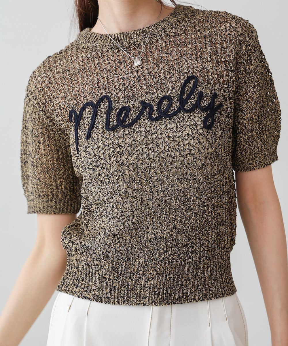 コード刺繍ロゴ入り麻タッチプルオーバー