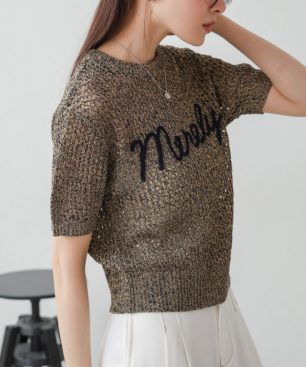 コード刺繍ロゴ入り麻タッチプルオーバー