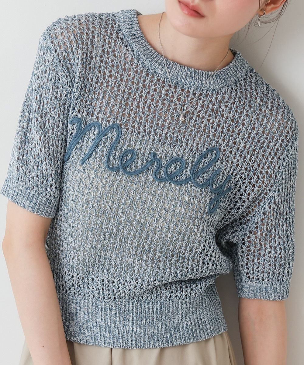 コード刺繍ロゴ入り麻タッチプルオーバー