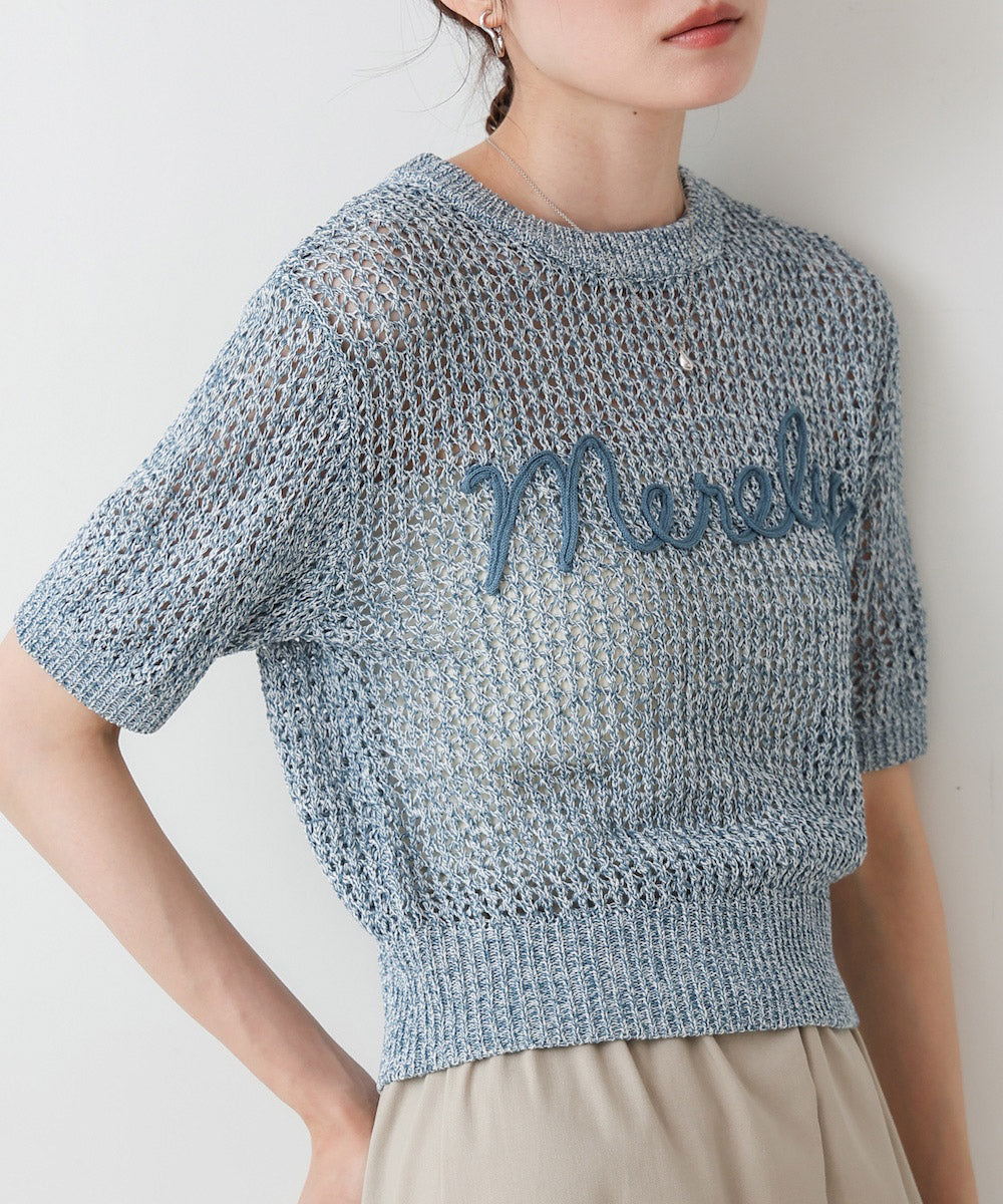 コード刺繍ロゴ入り麻タッチプルオーバー