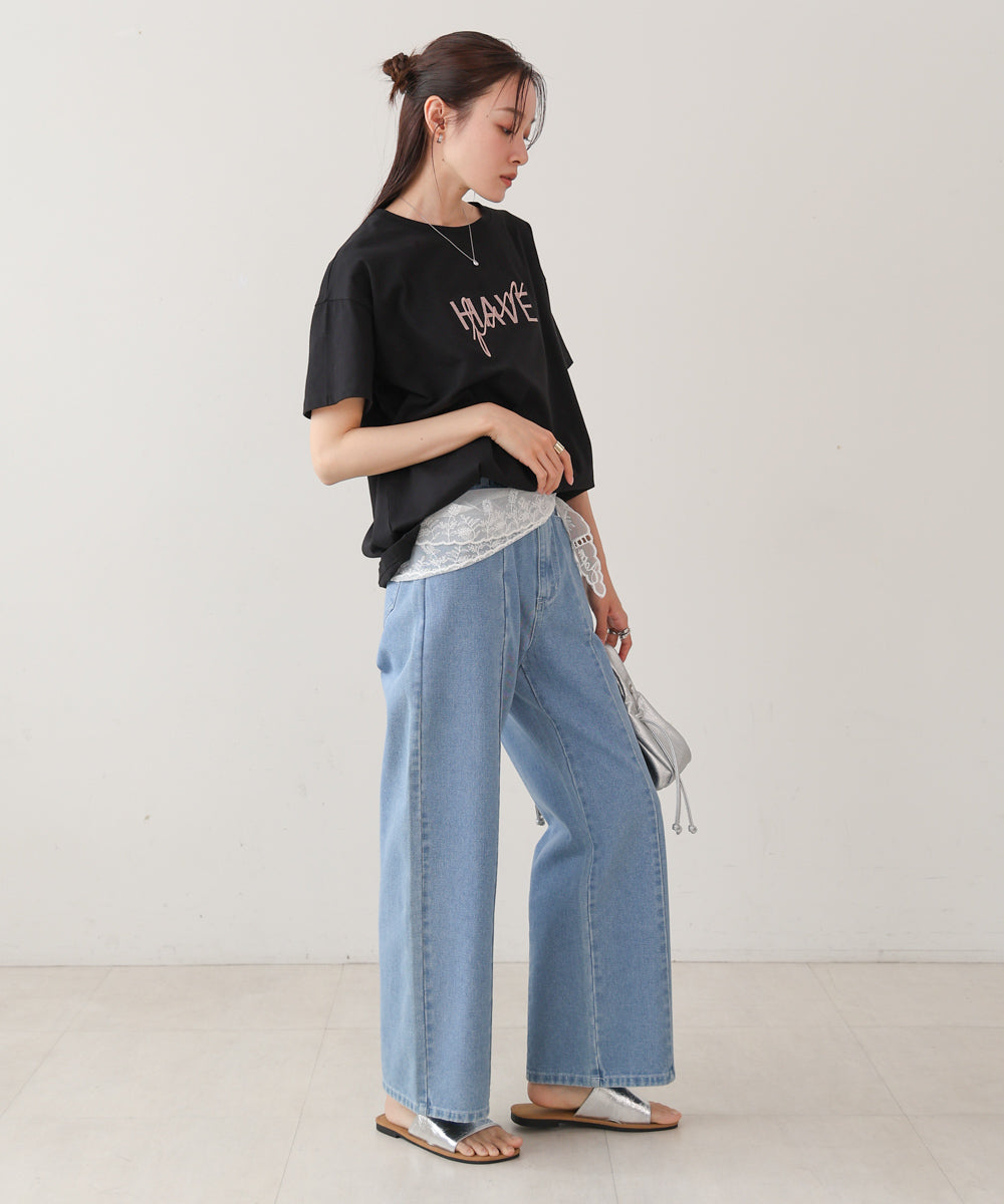 ロゴ刺繍デザインTシャツ