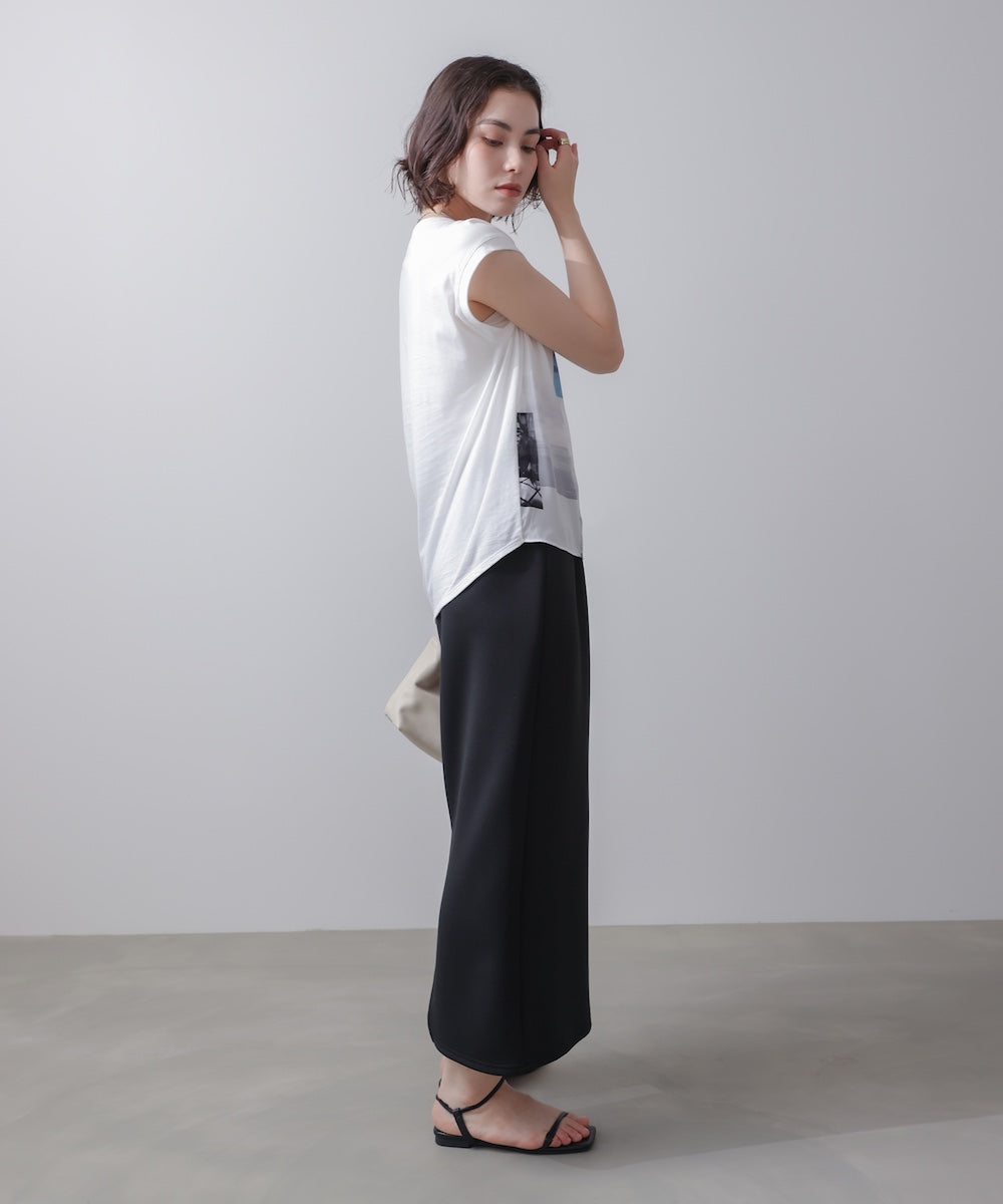 水彩ペイント柄ノースリプルオーバー