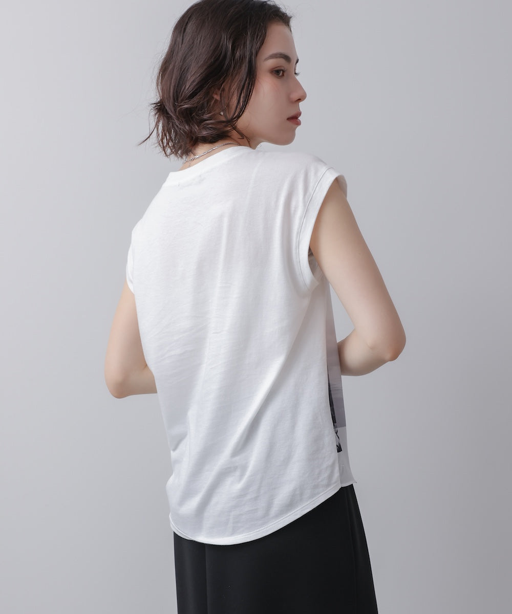 水彩ペイント柄ノースリプルオーバー