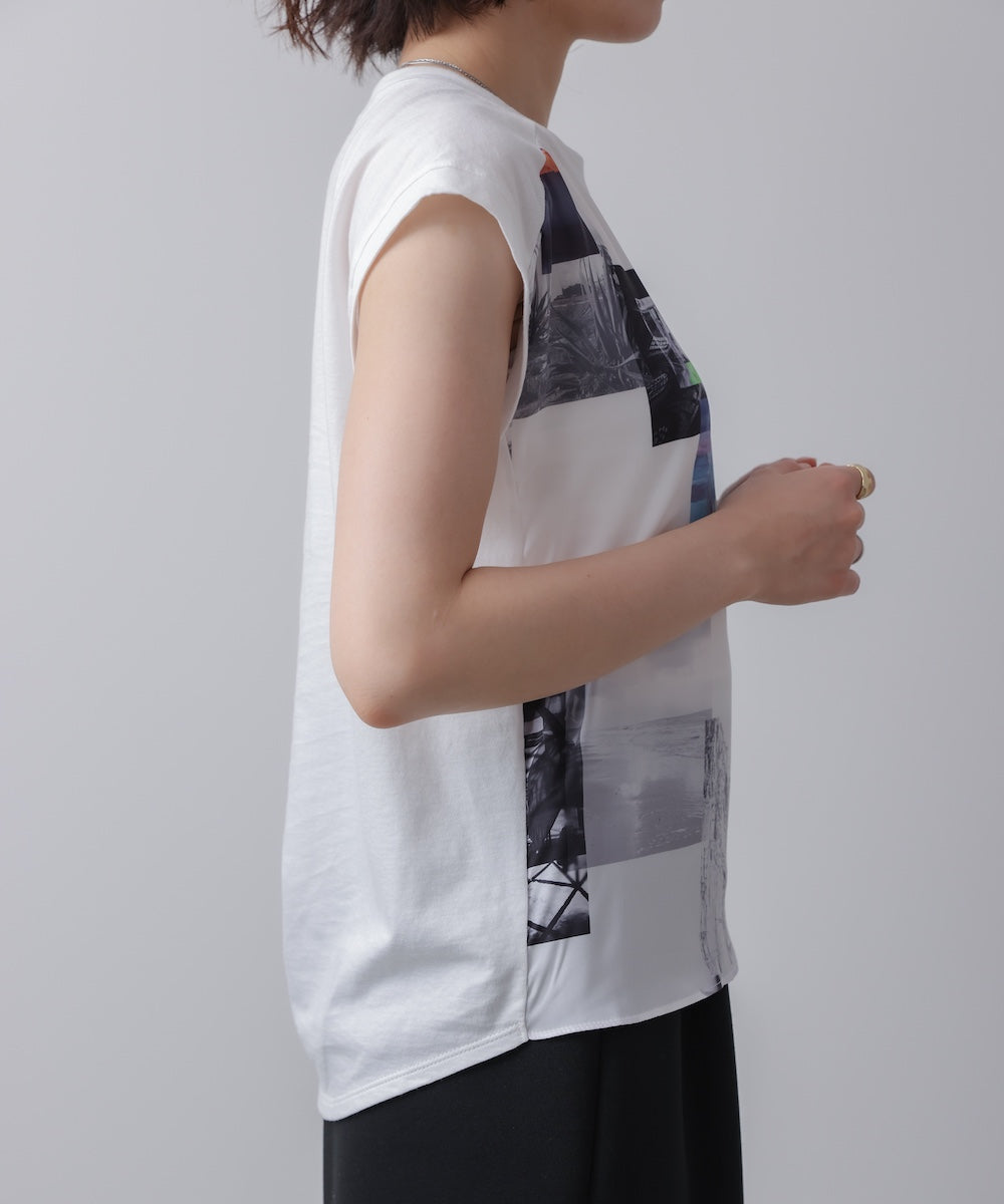 水彩ペイント柄ノースリプルオーバー