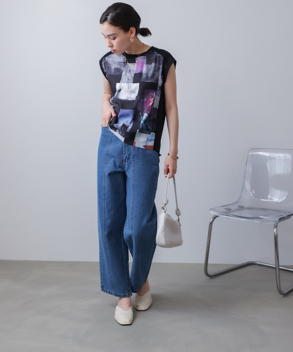 水彩ペイント柄ノースリプルオーバー